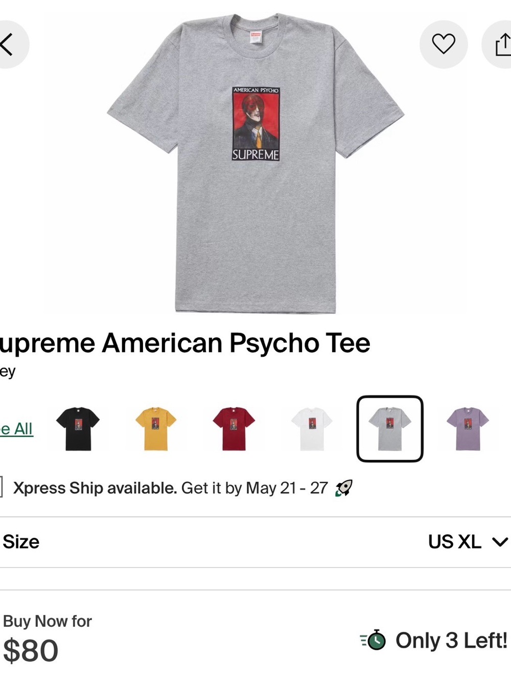 Supreme Heather Gray Tee with Red & Black American Psycho Print